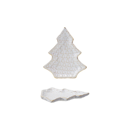 Gold Trimmed Stoneware Tree Shaped Plate