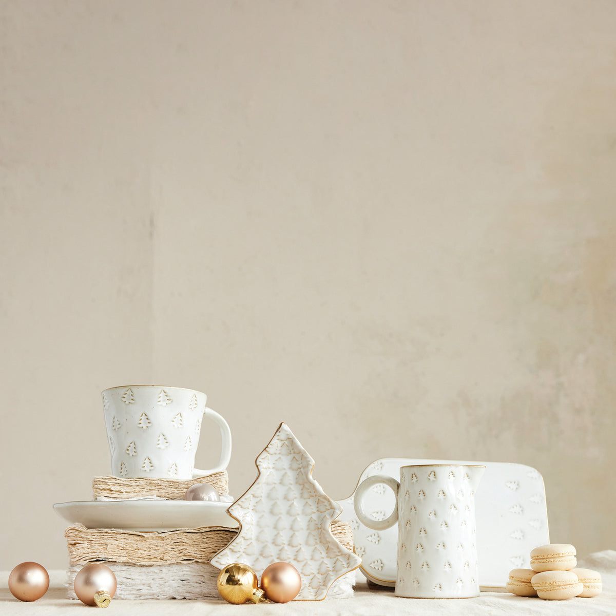 Gold Trimmed Stoneware Tree Shaped Plate