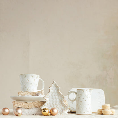 Gold Trimmed Debossed Trees Stoneware Mug