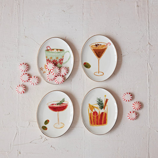 Oval Holiday Cocktails Stoneware Dish