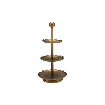 Gold Decorative 3-Tier Tray with Scalloped Edges