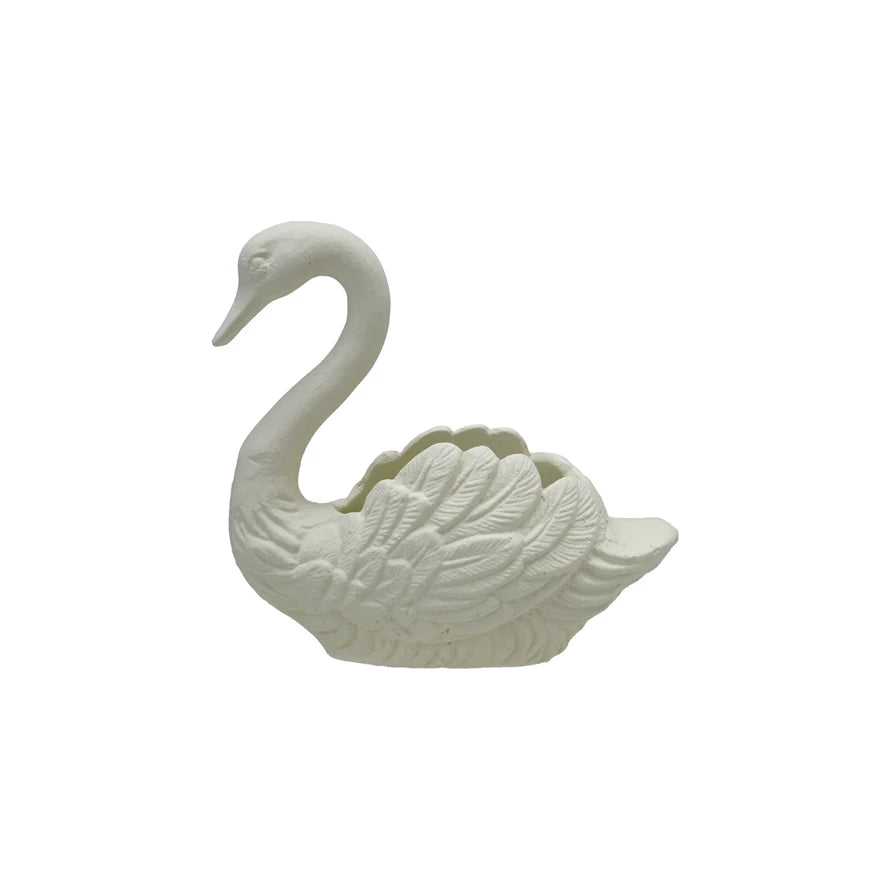Antique White Cast Iron Swan Container