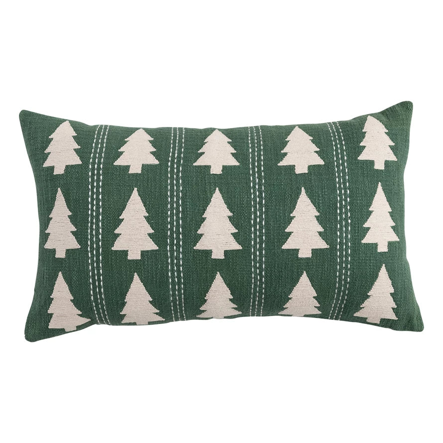 Campfire Christmas Trees Embroidered Pillow