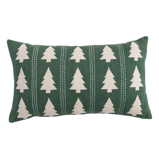 Campfire Christmas Trees Embroidered Pillow