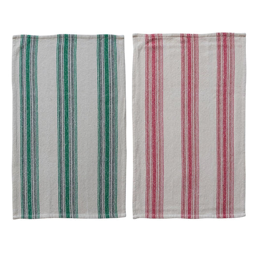 Red & Green Striped Flour Sack Tea Towel