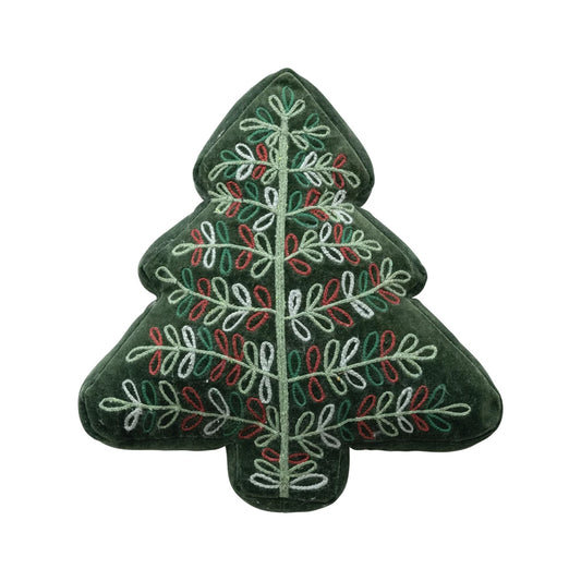 Embroidered Velvet Tree Shaped Pillow