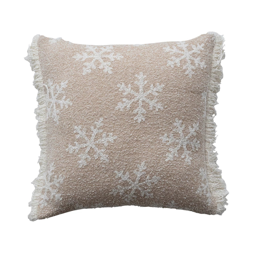 Natural Snowflake Square Pillow with Fringe