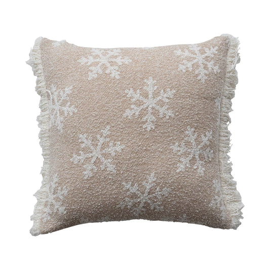 Natural Snowflake Square Pillow with Fringe