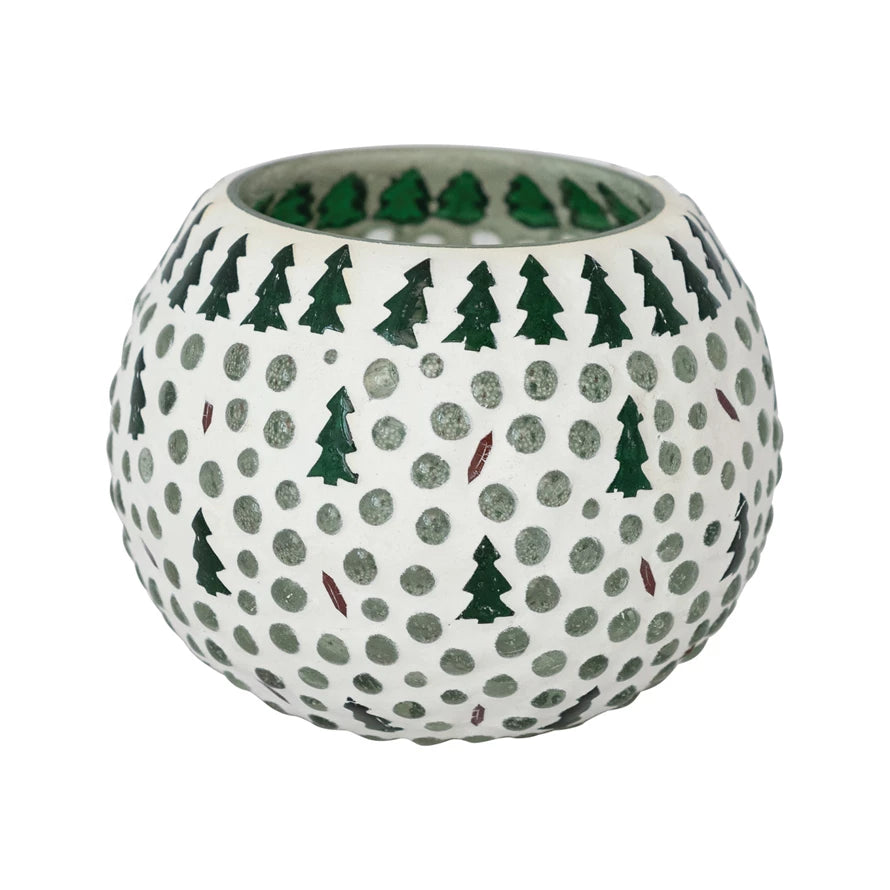 Glass Mosaic Tealight Holder with Trees