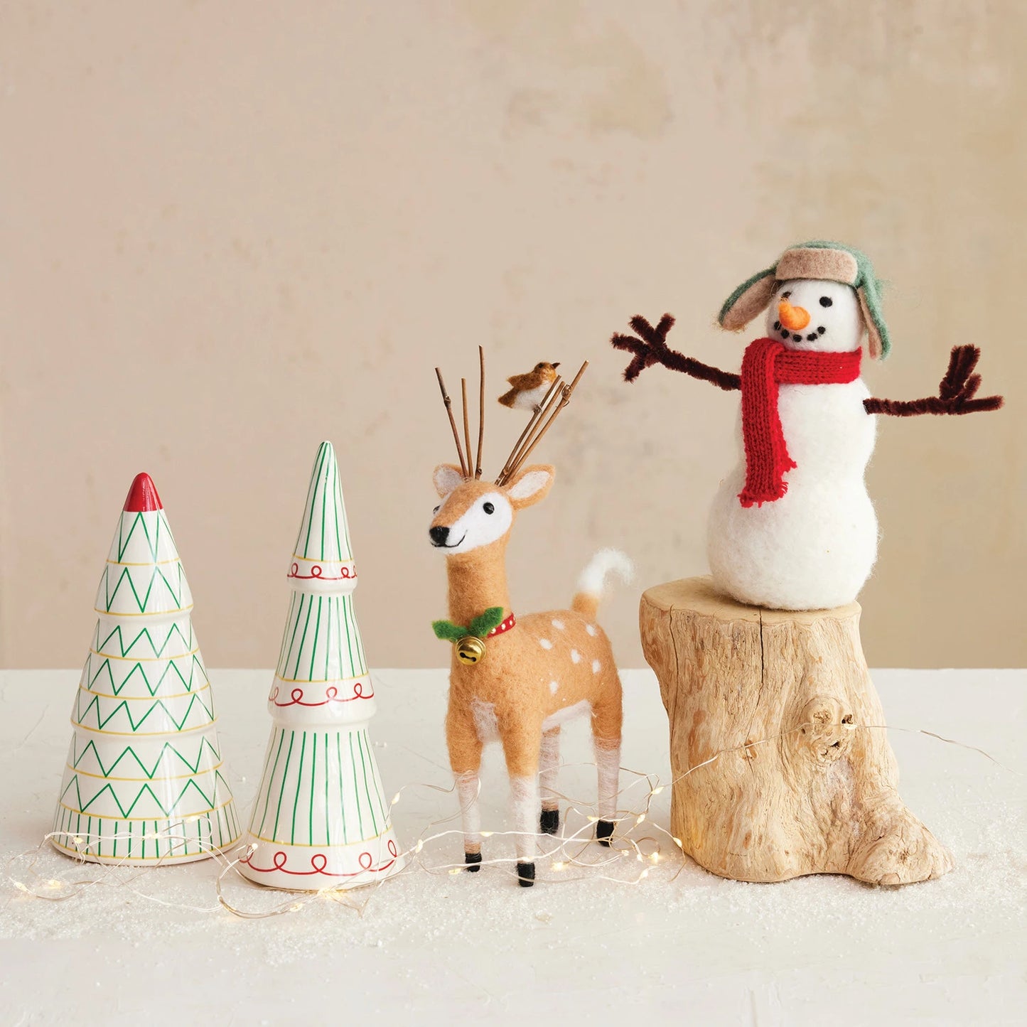 Handmade Wool Felt Deer with Jingle Bell Collar