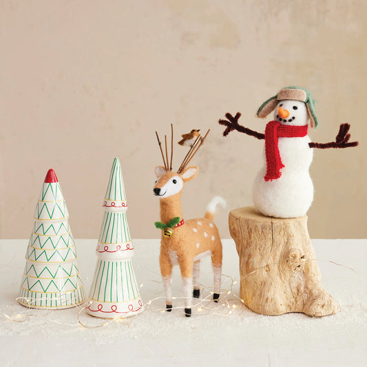 Handmade Wool Felt Deer with Jingle Bell Collar