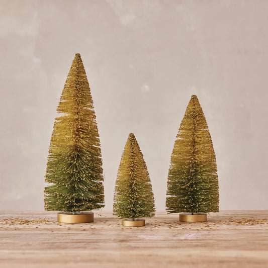 Green Ombre Bottle Brush Tree with Glitter