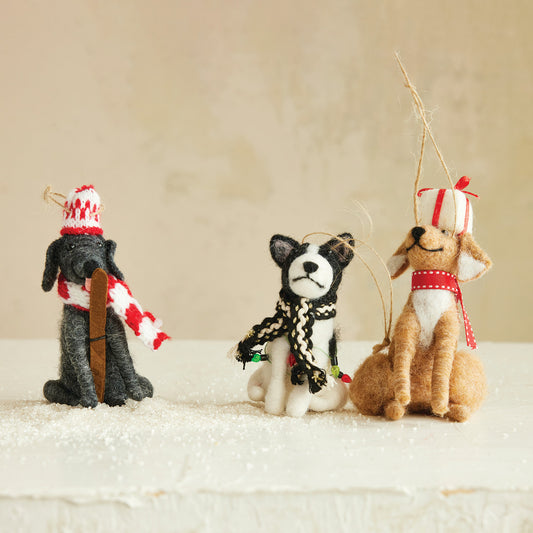 Wool Felt Dog in Scarf Ornament