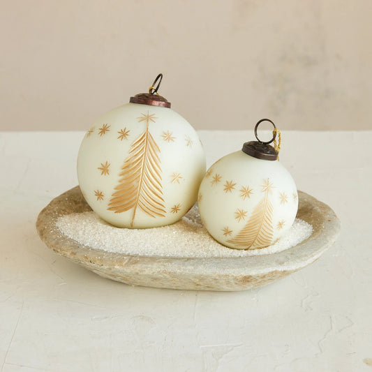 Cream & Gold Etched Trees Ornament