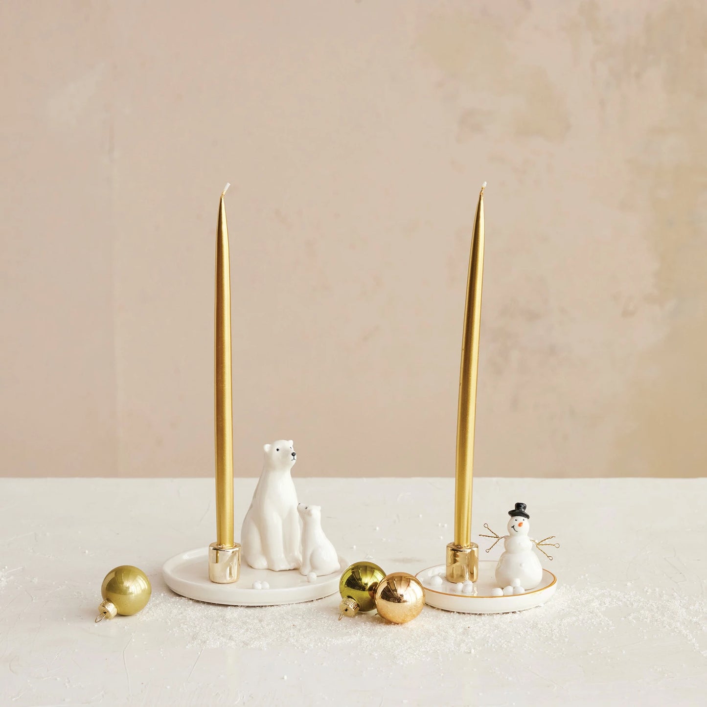 Gold and Stoneware Snowman Taper Holder