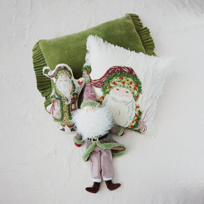 Moss Green Velvet Lumbar Pillow with Ruffle Trim