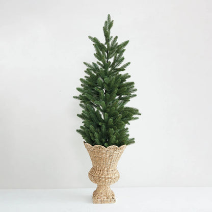 Hand-Woven Rattan Scalloped Urn