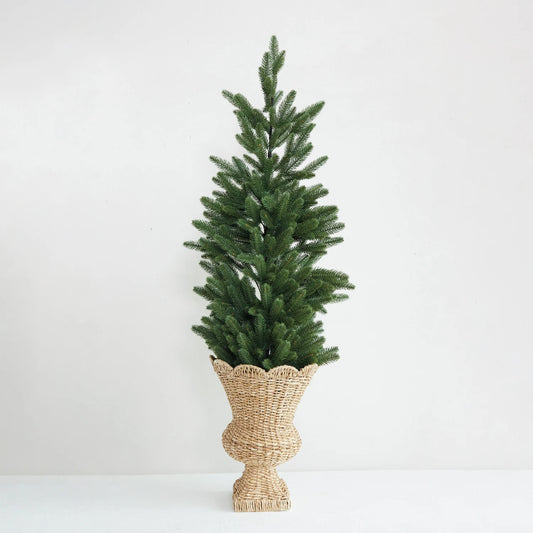 Hand-Woven Rattan Scalloped Urn