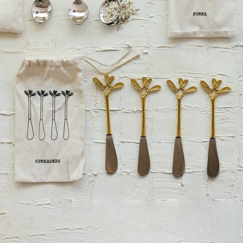 Canape Knives with Gold Finish Mistletoe Handles