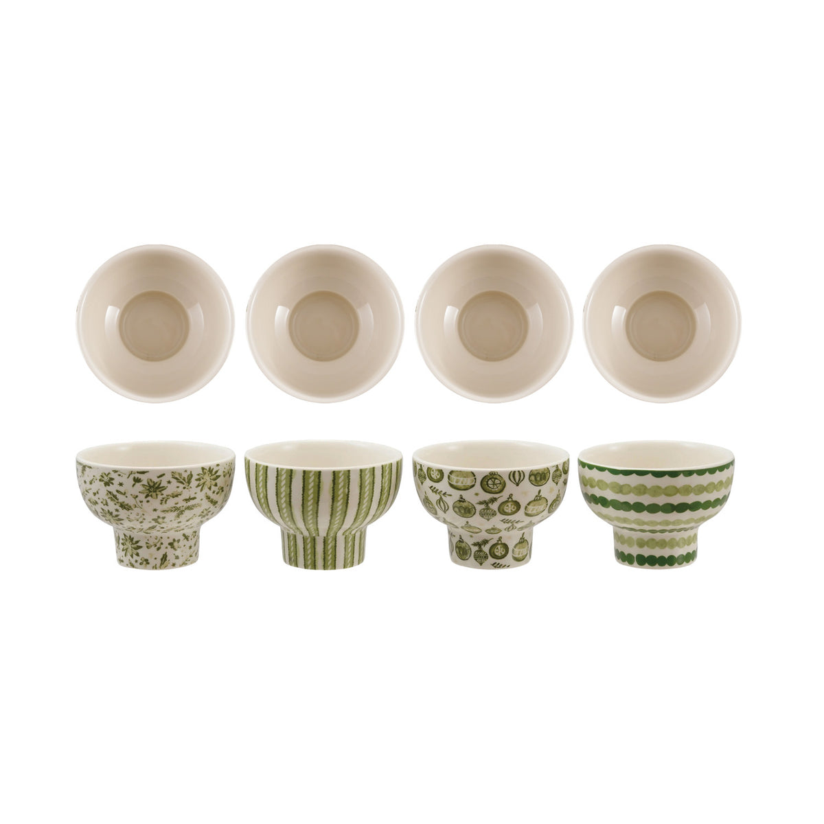 Stoneware Footed Bowl with Holiday Patterns