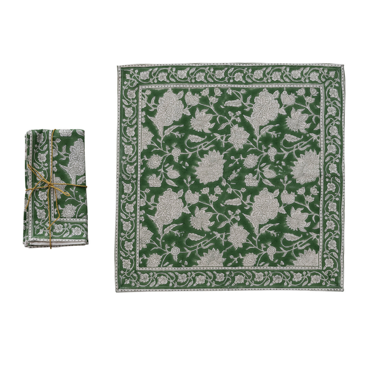 Green Floral Block Print Napkins