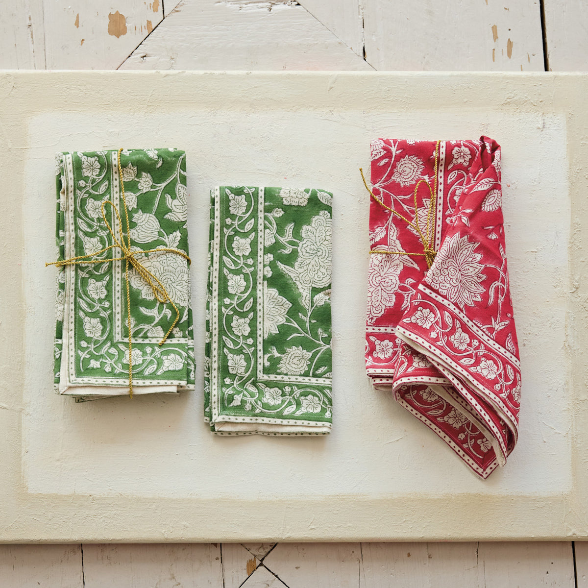 Green Floral Block Print Napkins