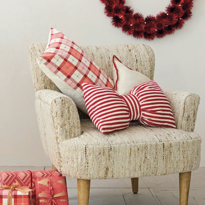Cotton Velvet Bow Shaped Striped Lumbar Pillow