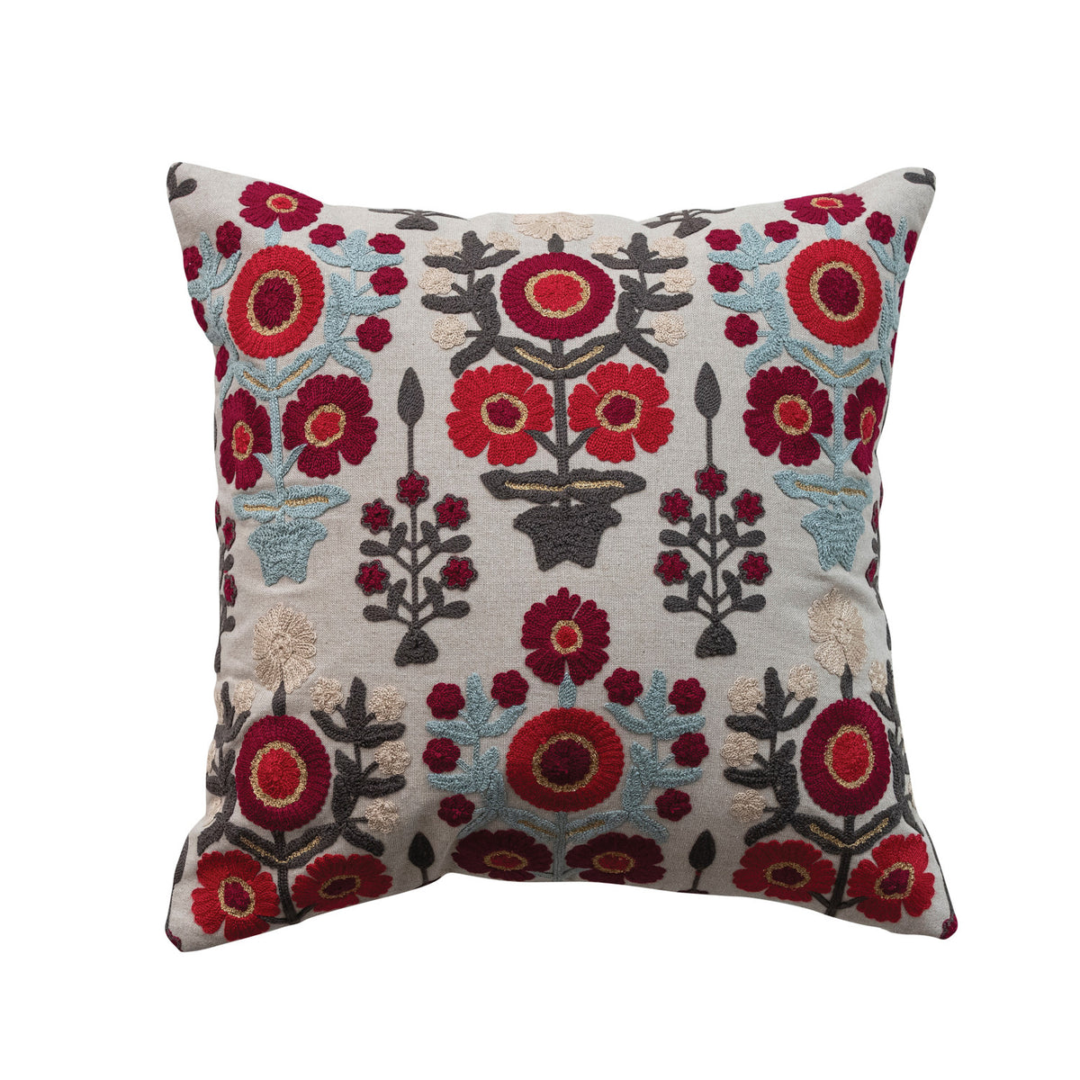 Cotton Chambray Floral Embroidered Pillow