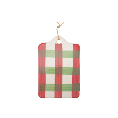 Painted Red & Green Plaid Stoneware Serving Board