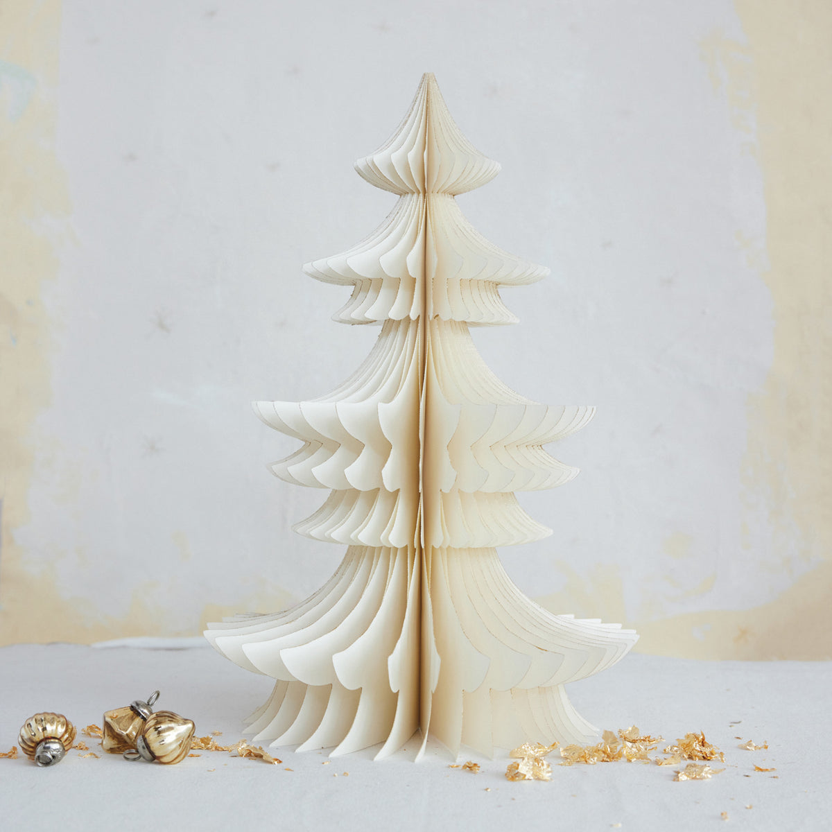 Tall Honeycomb Paper Tree with Gold Glitter Edges