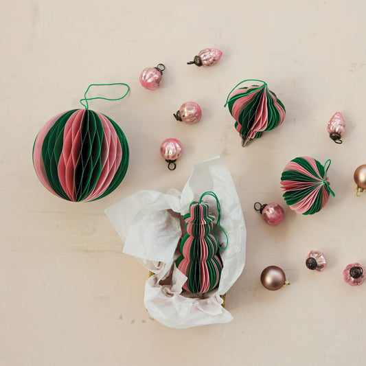 Green & Pink Paper Honeycomb Ball Ornament