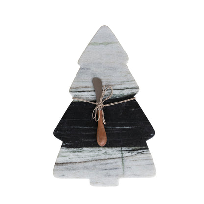 Black & Grey Marble Tree Cheese Board with Canapé Knife