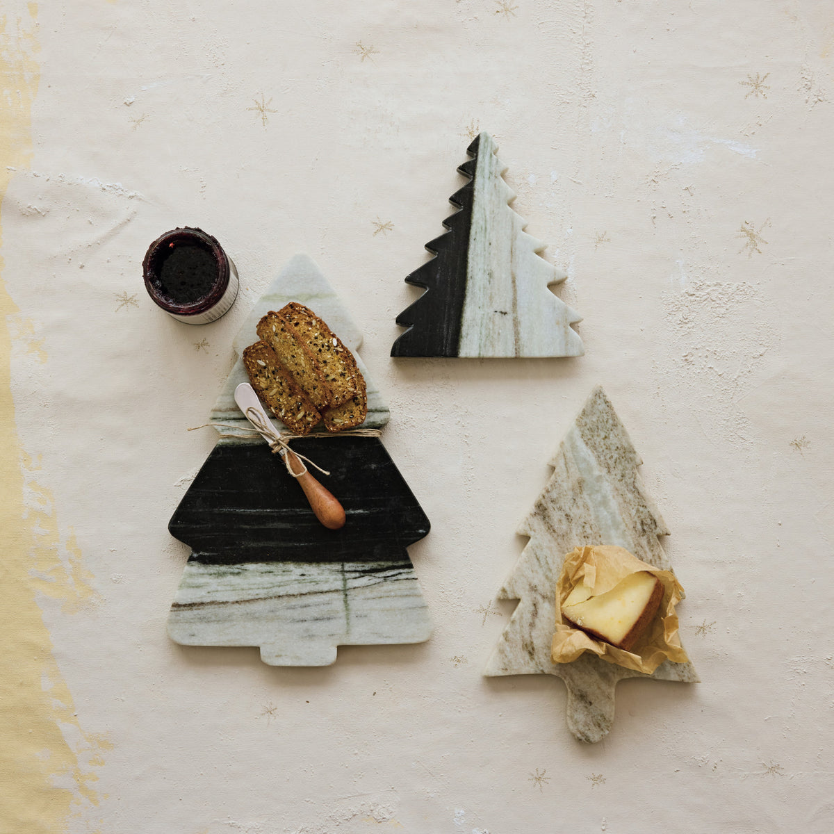 Black & Grey Marble Tree Cheese Board with Canapé Knife