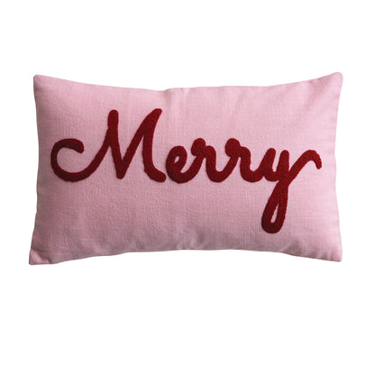 Pink Merry Embroidered Cotton Lumbar Pillow
