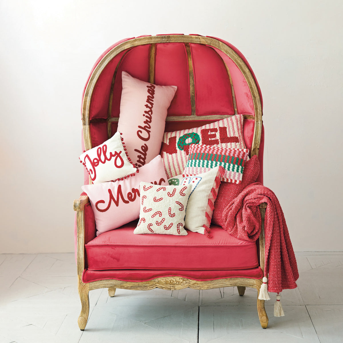 Pink Merry Embroidered Cotton Lumbar Pillow