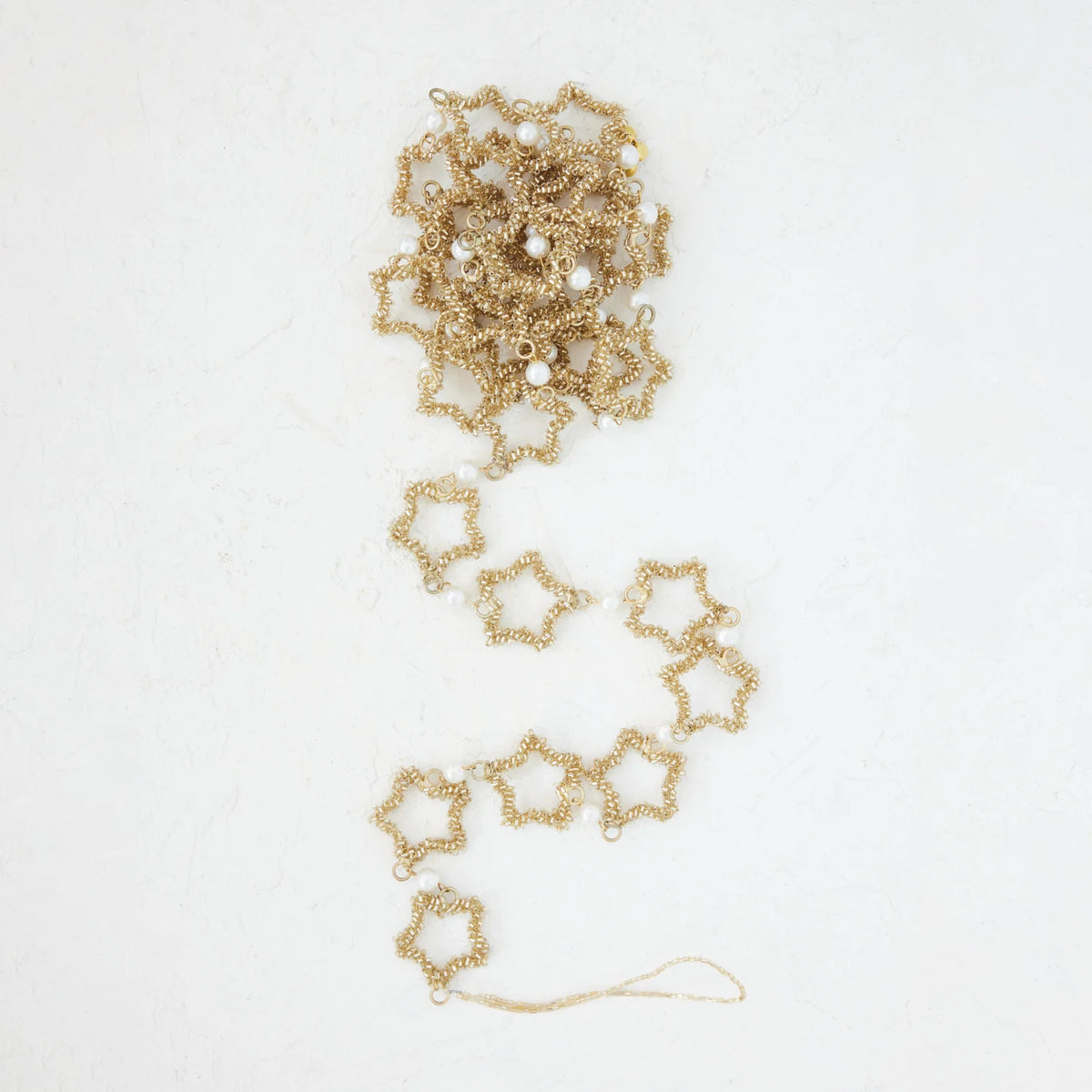 Metal & Glass Beaded Star Garland with Faux Pearls