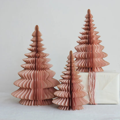 Blush Folding Honeycomb Paper Tree with Gold Glitter Edges