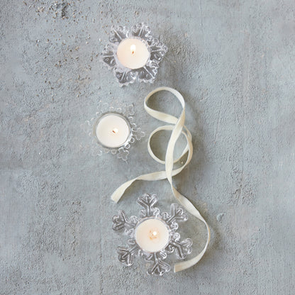 Glass Snowflake Shaped Tealight Holder