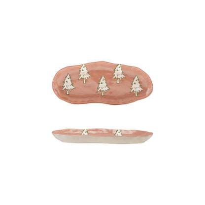 Pink Organic Shaped Platter with Trees