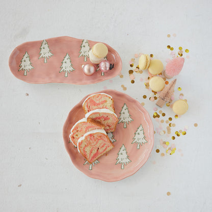 Pink Organic Shaped Platter with Trees