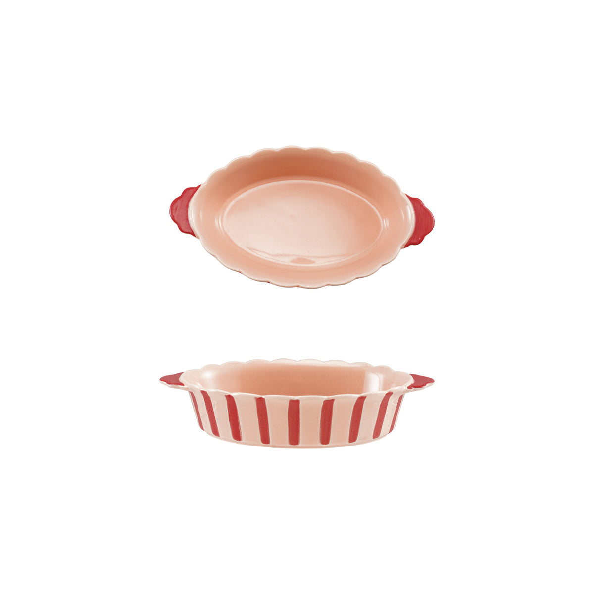 Scalloped Pink & Red Striped Mini Stoneware Baker