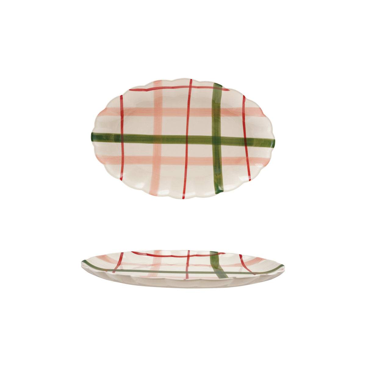 Pink & Red Plaid Scalloped Platter