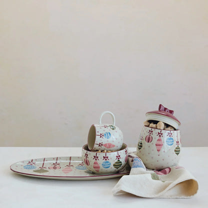 Hand-Painted Stoneware w/ Wax Relief Ornaments & Dots