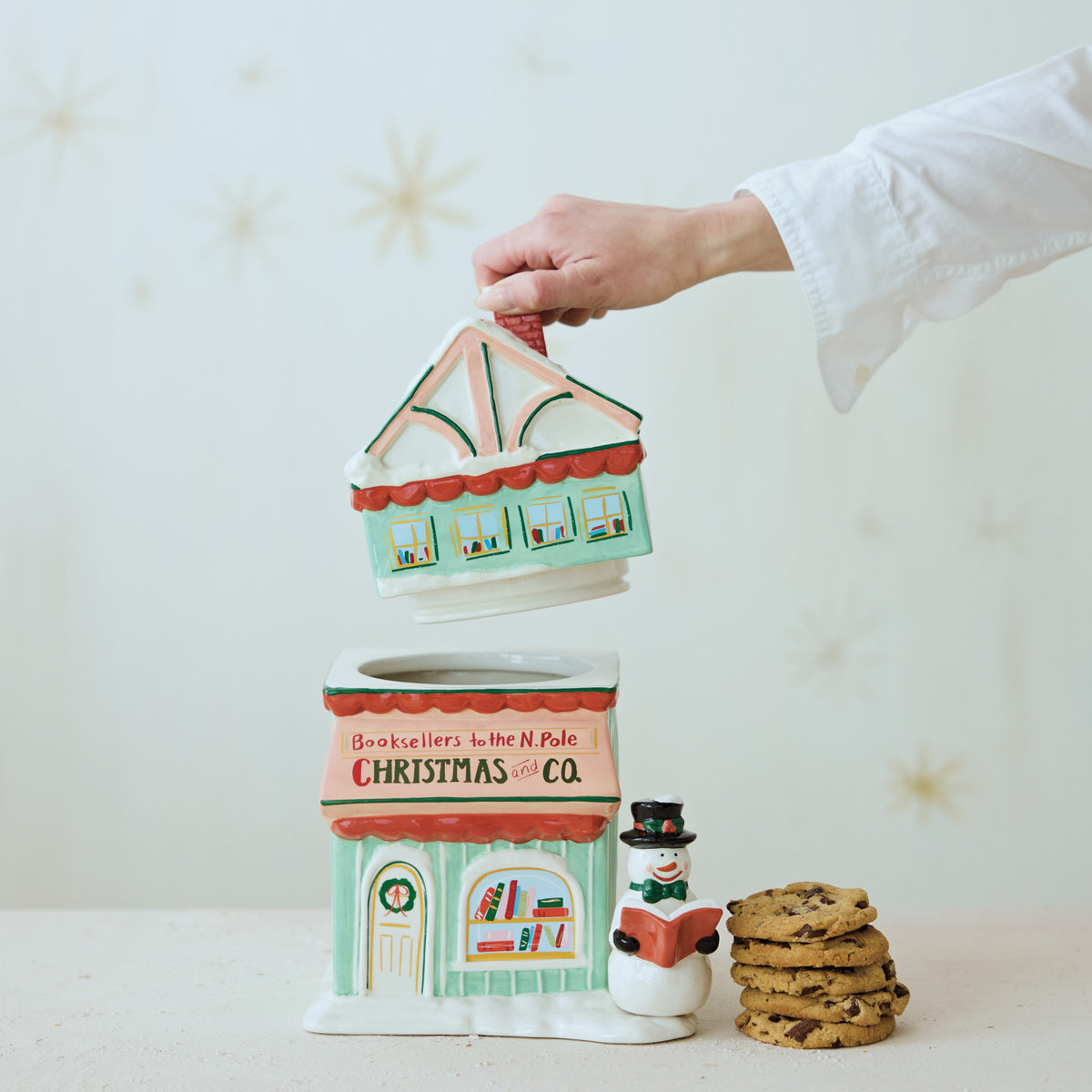 Hand-Painted Ceramic Bookstore Shaped Cookie Jar
