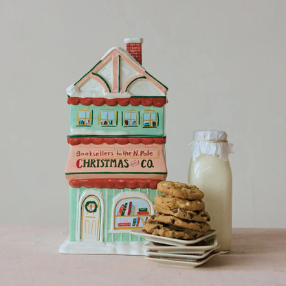 Hand-Painted Ceramic Bookstore Shaped Cookie Jar