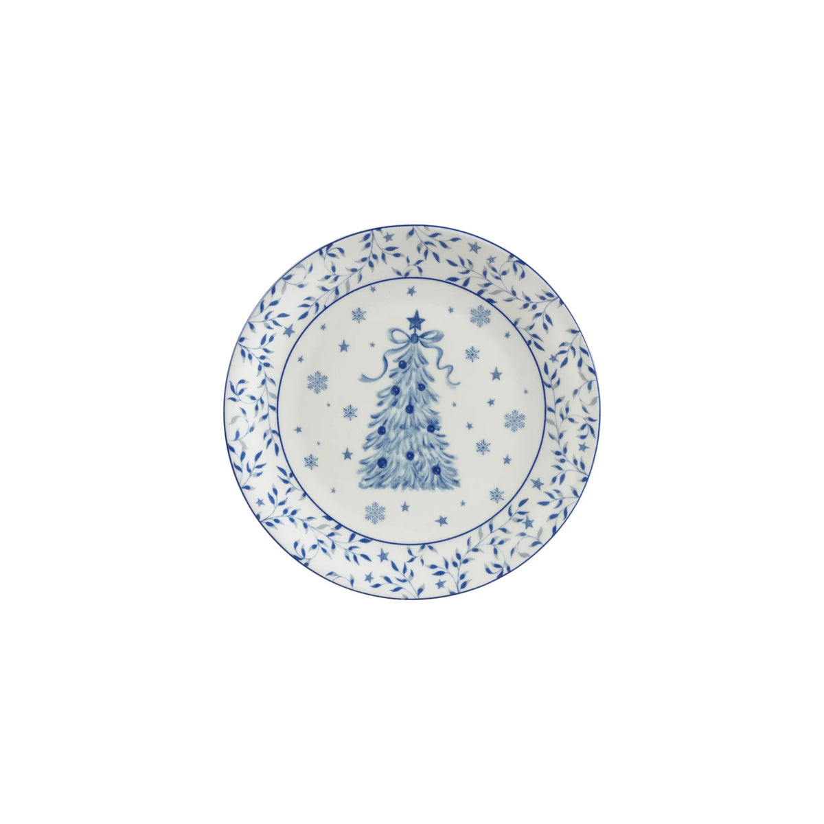White & Blue Stoneware Plate with Tree