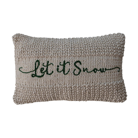Let It Snow Knit Macrame Lumbar Pillow