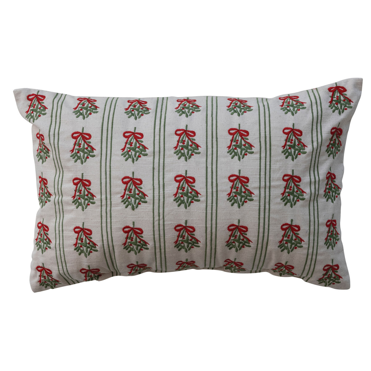 Striped & Embroidered Mistletoe Pillow