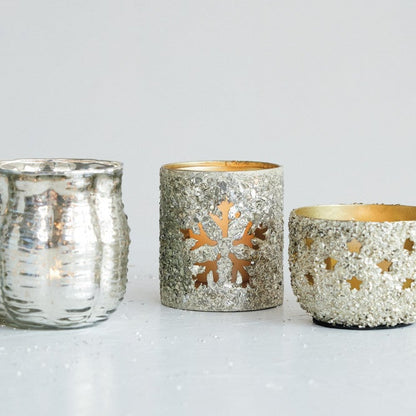Glittering Silver Snowflake Votive