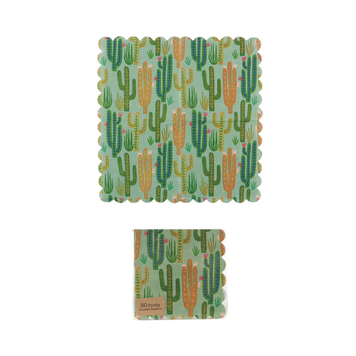 Cacti Pattern Scalloped Cocktail Napkins